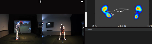 Coleman Golf Coaching – Dual High-Speed Camera and Swing Catalyst Swing Analysis | Richmond Studio Richmond golf coach using dual high-speed cameras and Swing Catalyst to analyze a golfer’s swing and pressure data indoors.